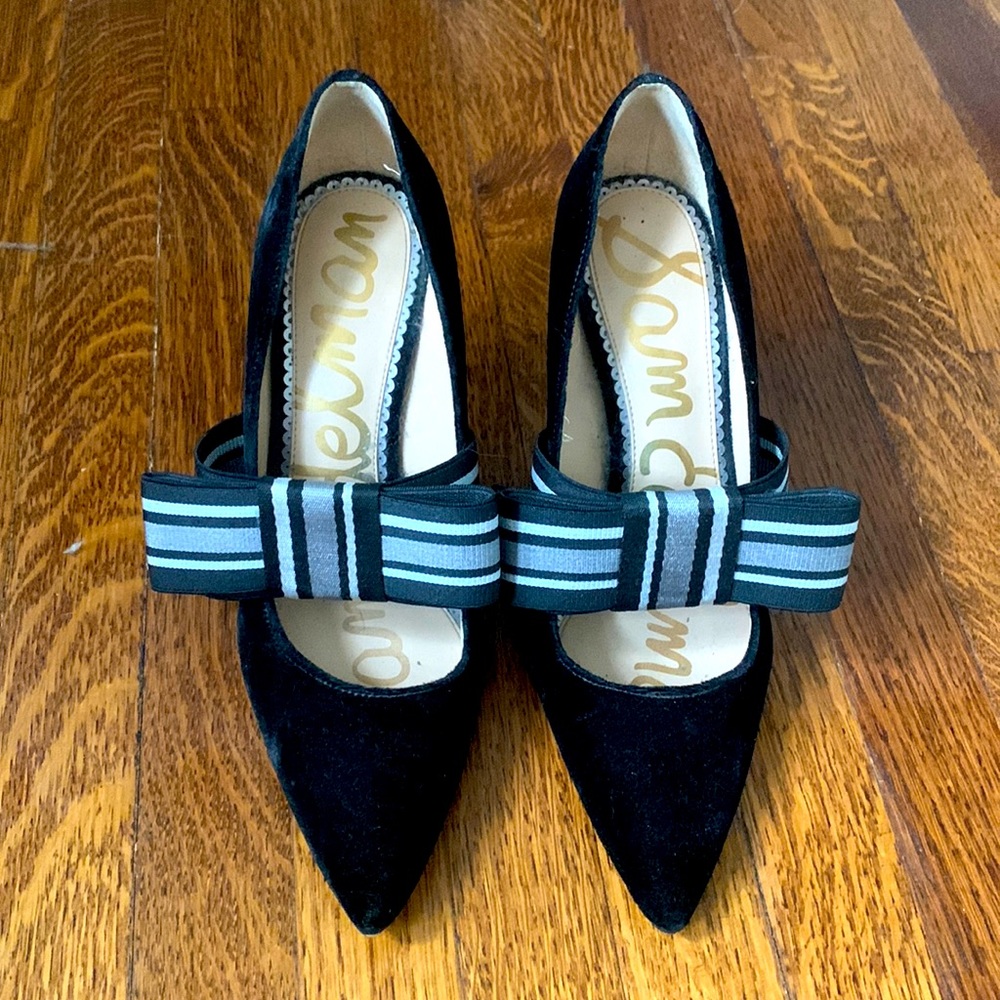 SAM EDELMAN Navy Blue Velvet High Heels with Bow